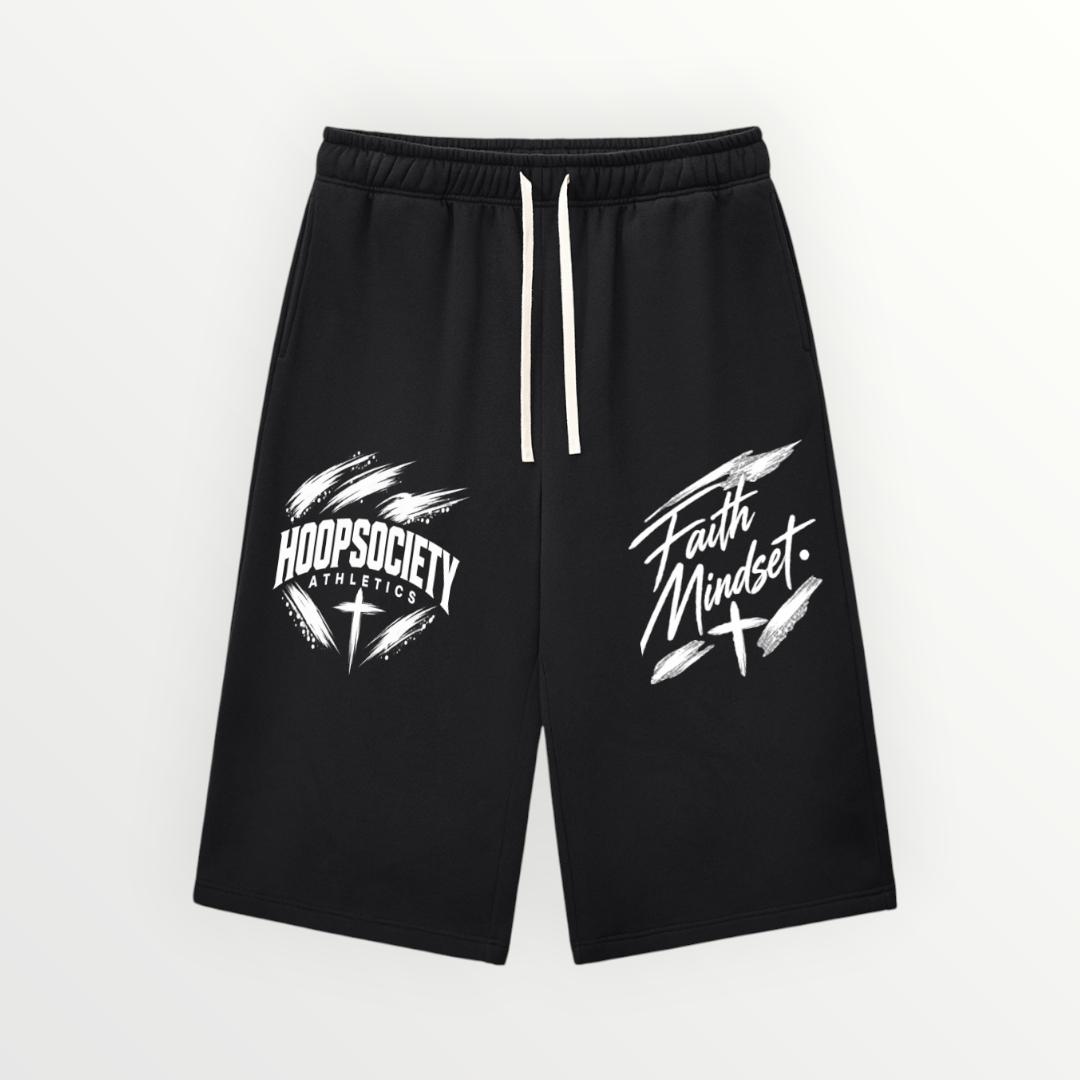 HoopSociety black relaxed-fit drawstring sweatpants with white graphic prints on the legs.