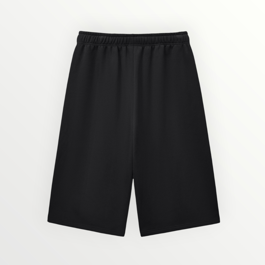 HoopSociety black relaxed fit three-quarter sweatpants with a drawstring waist and wide-leg silhouette.