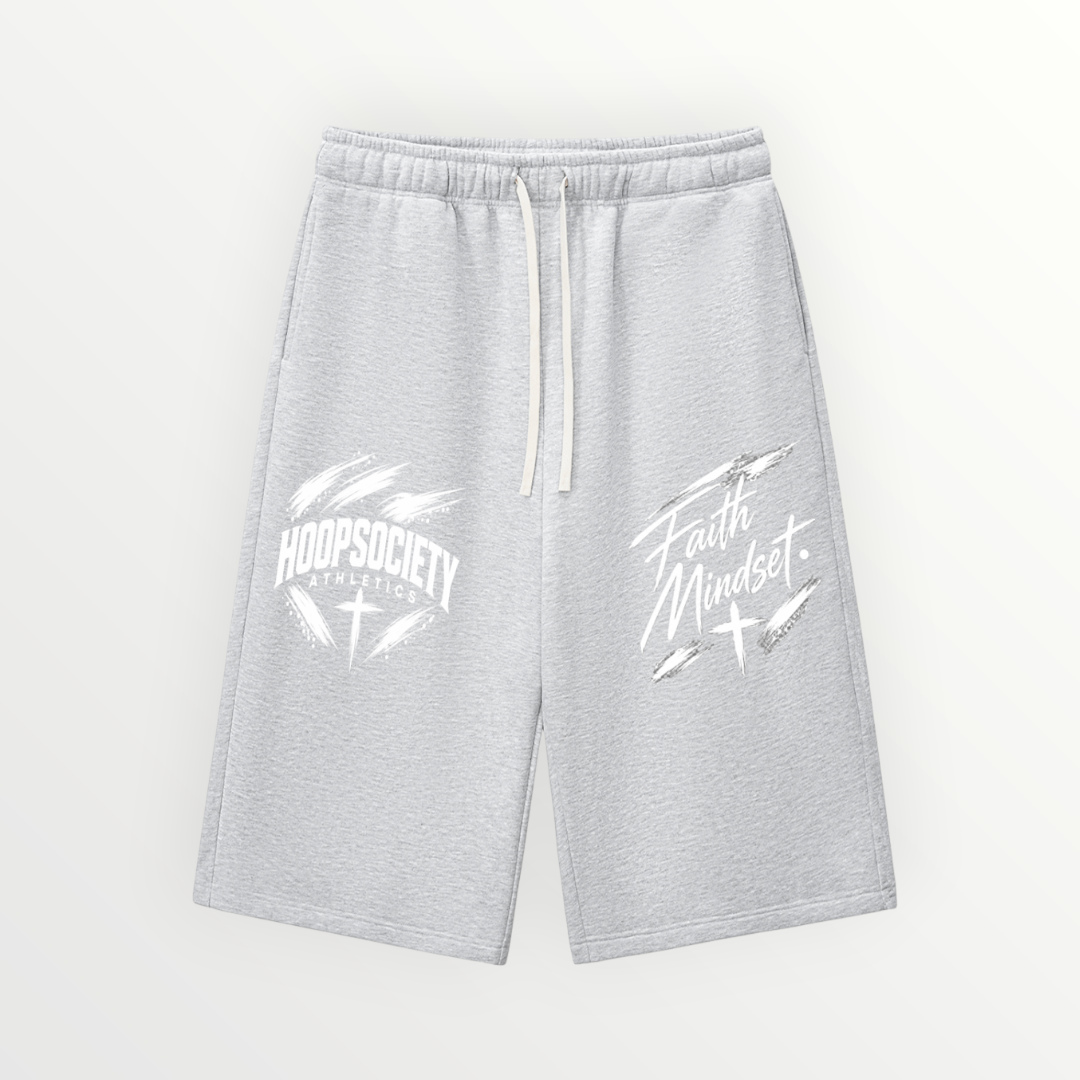 HoopSociety grey relaxed-fit drawstring sweatpants with white graphic prints on the legs.