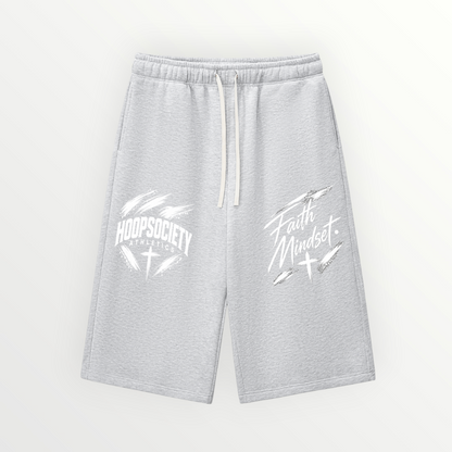 HoopSociety grey relaxed-fit drawstring sweatpants with white graphic prints on the legs.