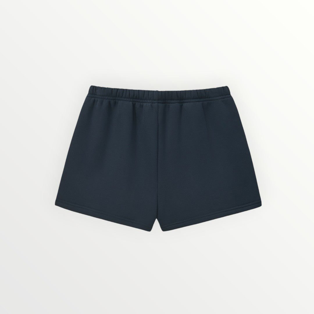 HoopSociety black fleece sweatshorts for women with an elastic drawstring waist in a casual, loose-fit style.