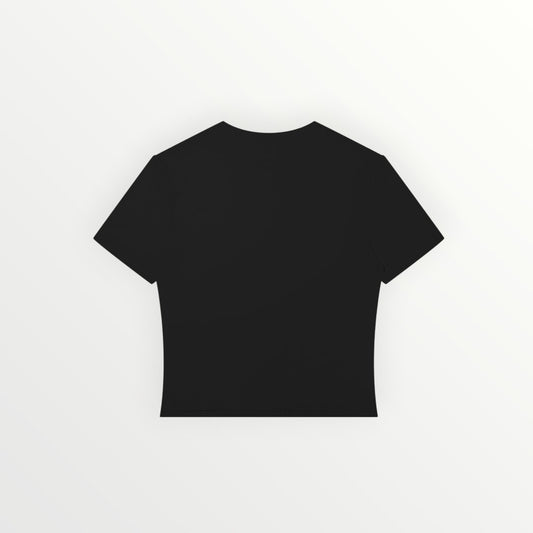 Back view of a plain black HoopSociety women's performance crop t-shirt made from a thin polyamide-elastane blend.