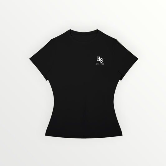 HoopSociety black slim fit performance t-shirt with white HS Athletics logo on the chest