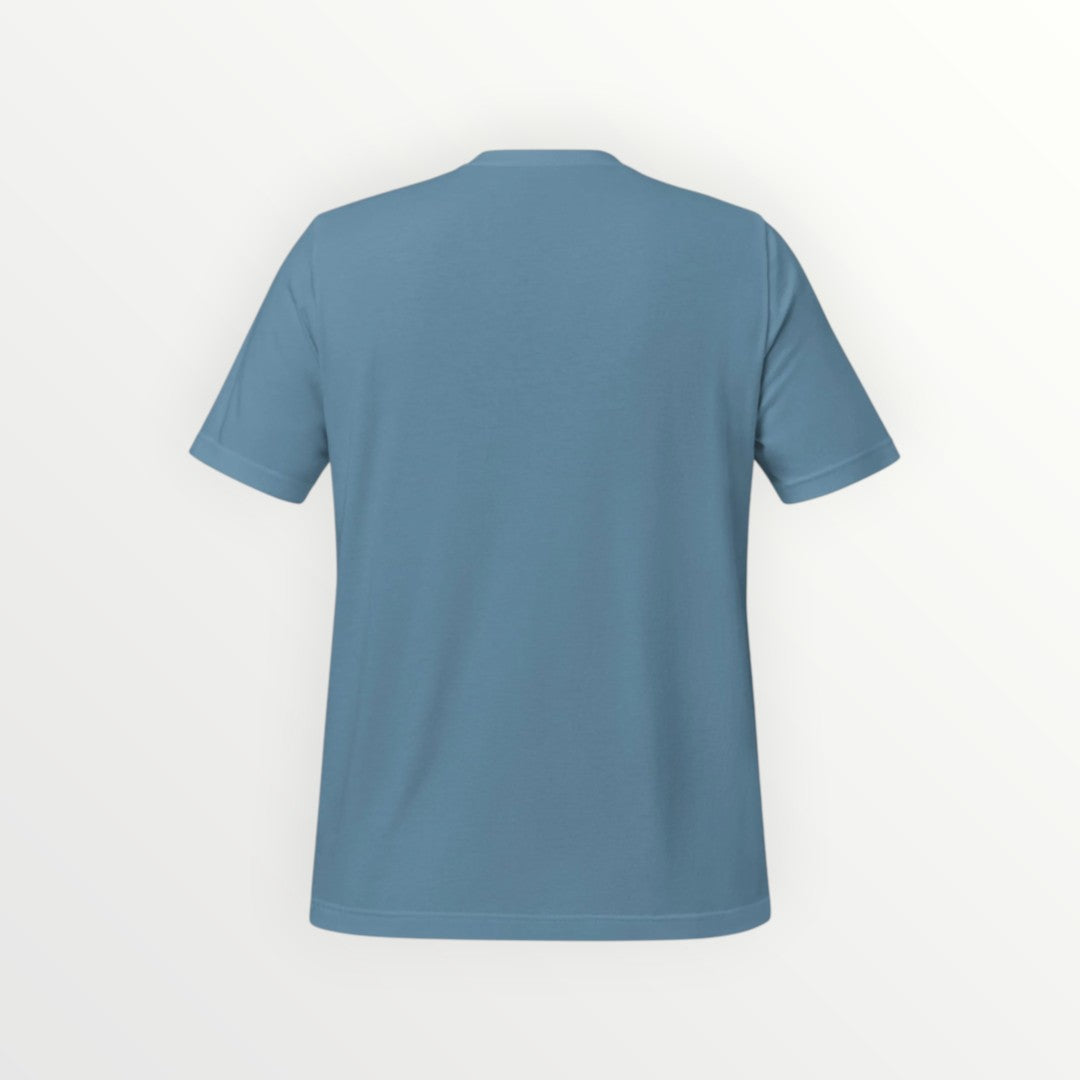 Back view of a blue HoopSociety Everyday Tee made from soft, lightweight cotton with a modern retail fit.