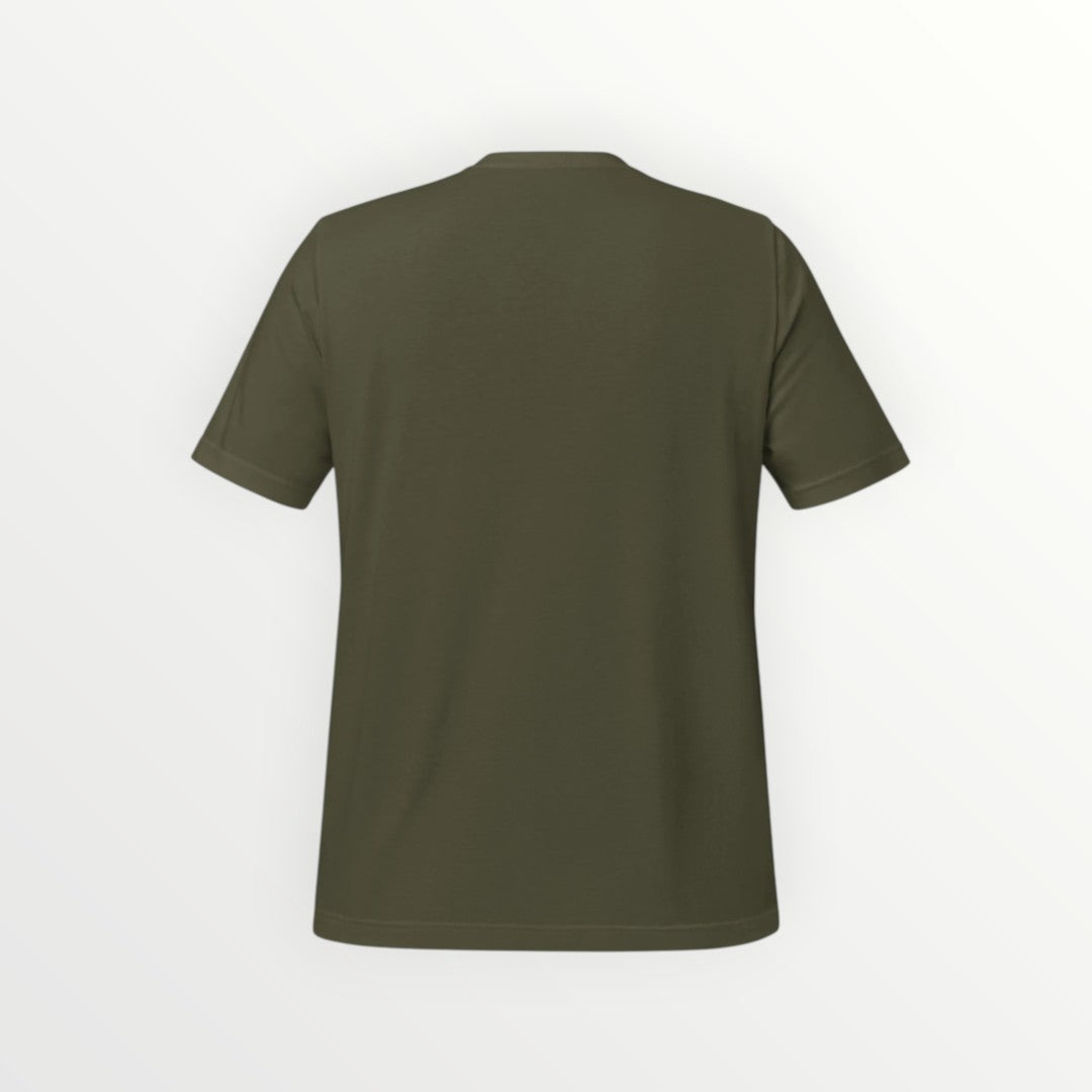 Back view of a plain olive green HoopSociety Everyday Tee made from soft, lightweight combed cotton.